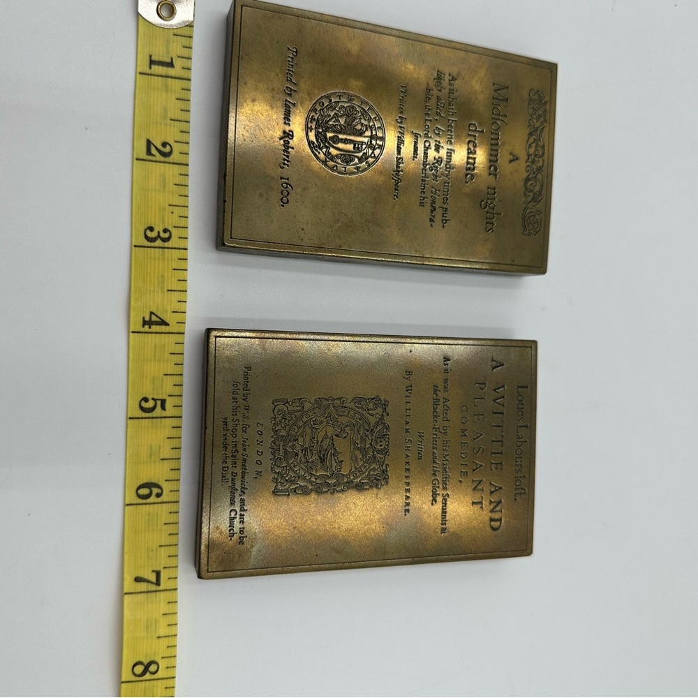 Vintage 2 brass printing plates A Midsummer Night's Dream & Love's Labour's Lost - Picture 6 of 9